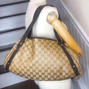 GUCCI GG Supreme Crystal Coated Canvas and Brown Leather Shoulder Bag